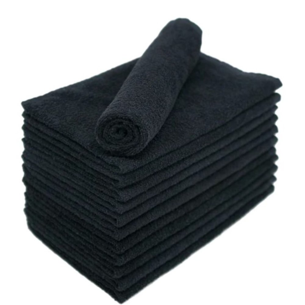 6 pk - Salon HAND TOWELS - 100% Cotton - Bleach/Chlorine Safe  (Black)